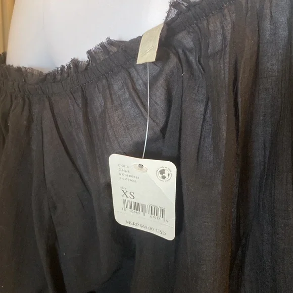 Free People Intimates Bodysuit Black Off Shoulder Long Puff Sleeve Shirt XS NWT - Picture 11 of 14